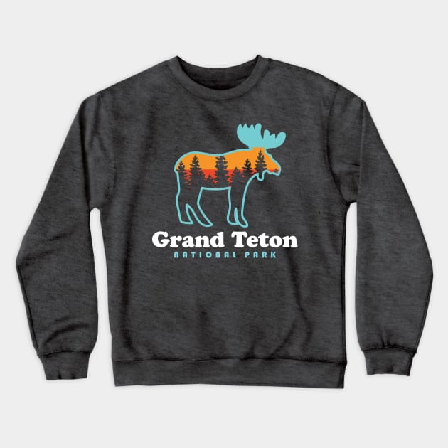 Grand Teton National Park Moose Grand Tetons Mountains Crewneck Sweatshirt by PodDesignShop